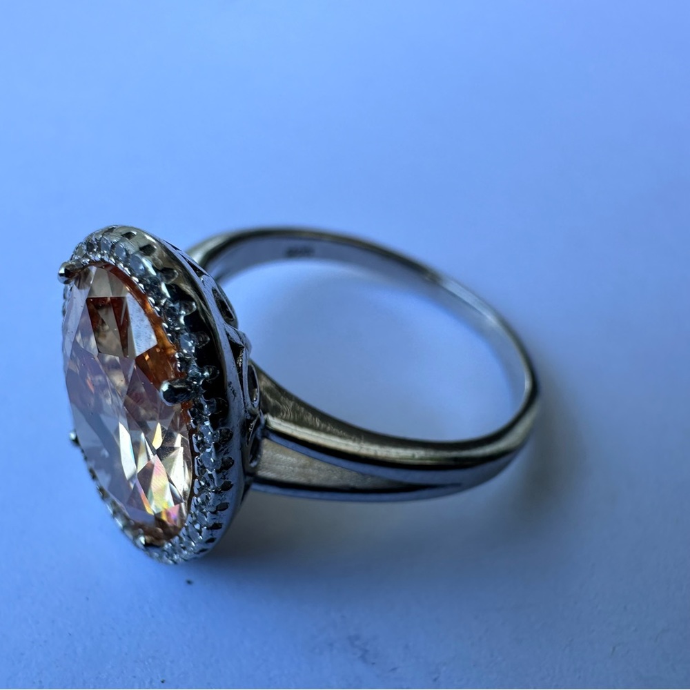 Champagne CZ and 925 Silver CZ  Halo Ring - Picture 4 of 7